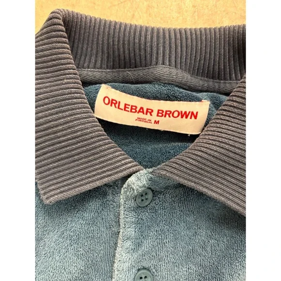 Orlebar Brown Terry Towelling Polo Shirt Mens Blue Casual - Picture 2 of 3